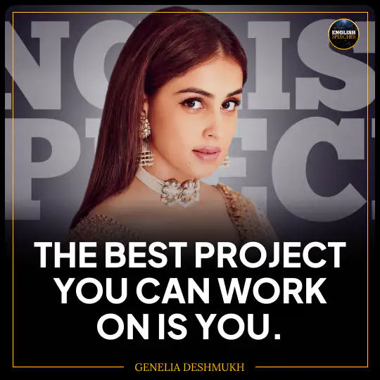 Woman posing in front of bold text with quote, "The best project you can work on is you."